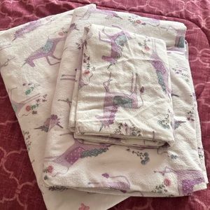 PotteryBarn Kids Unicorn flannel sheets set & pillow case